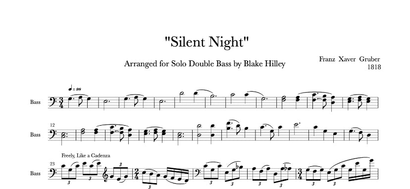 Franz Xaver Gruber: Silent Night for Unaccompanied Double Bass (arr. Hilley)