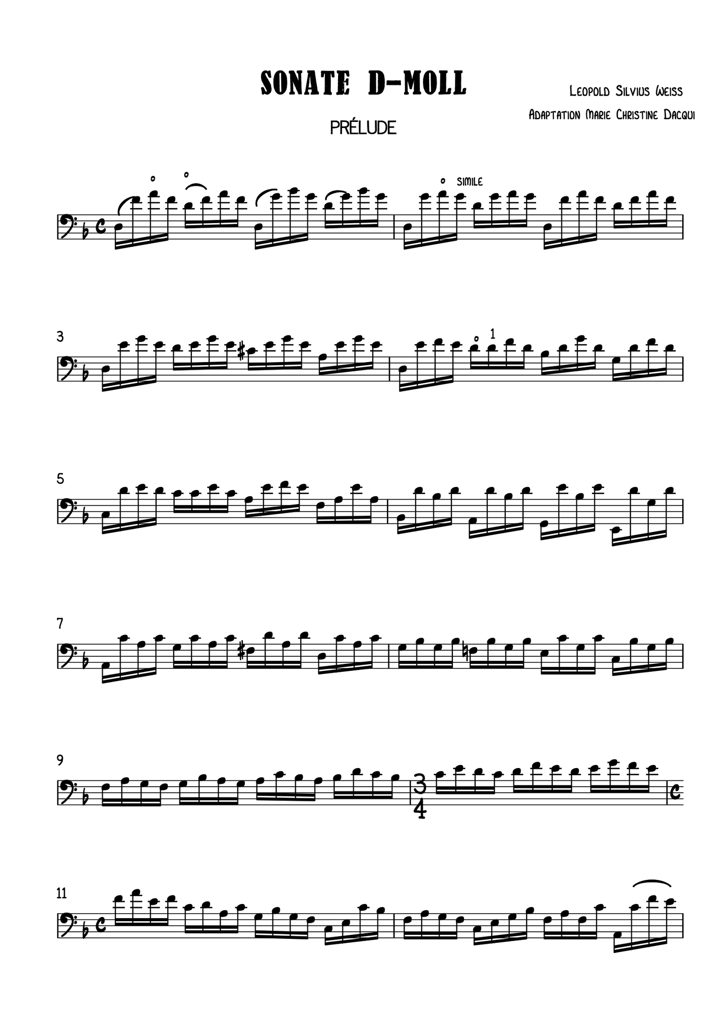 Silvius Leopold Weiss: Suite in D min for solo double bass solo (arr. by Marie Christine Dacqui)