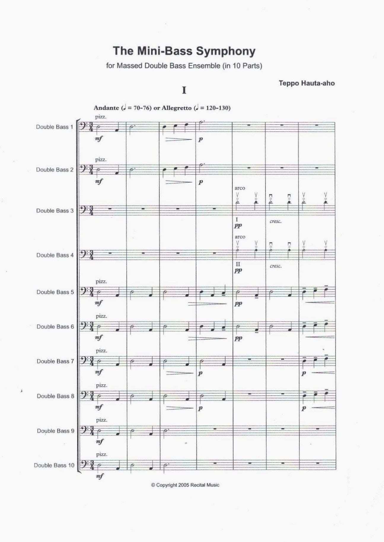 Teppo Hauta-aho: The Mini-Bass Symphony for Massed Double Bass Ensemble (in 10 parts)