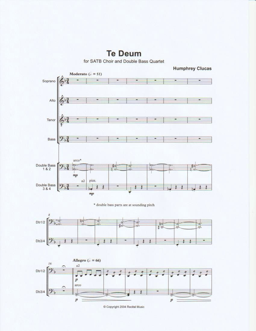 Humphrey Clucas: Te Deum for S.A.T.B. choir & double bass quartet