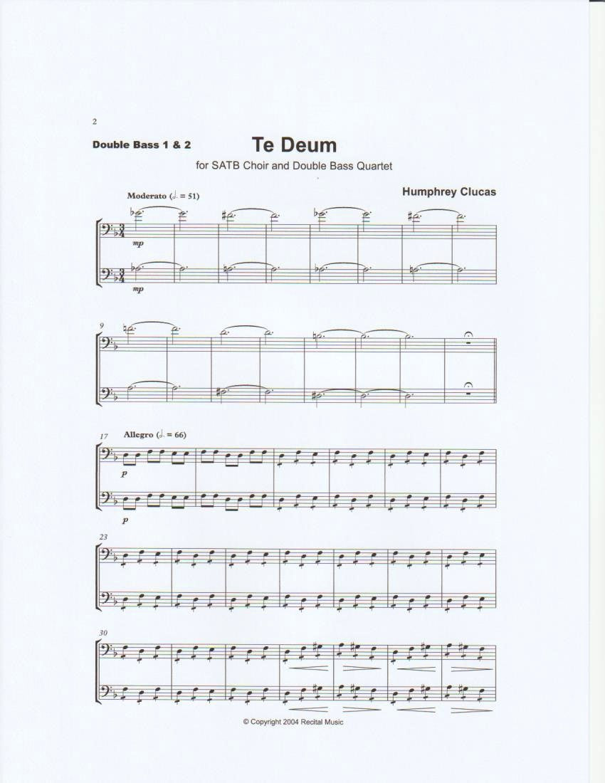 Humphrey Clucas: Te Deum for S.A.T.B. choir & double bass quartet