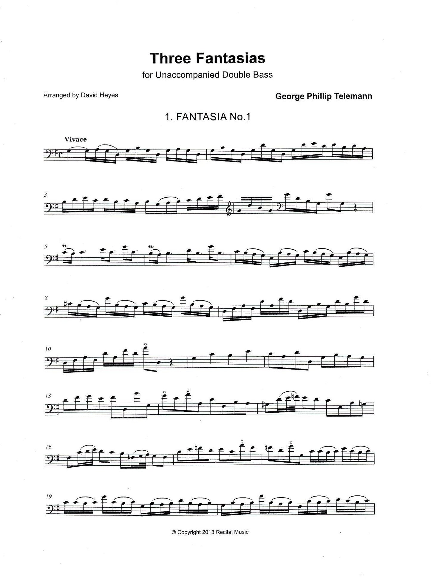 G.P. Telemann: Three Fantasias for unaccompanied double bass (arr. David Heyes)