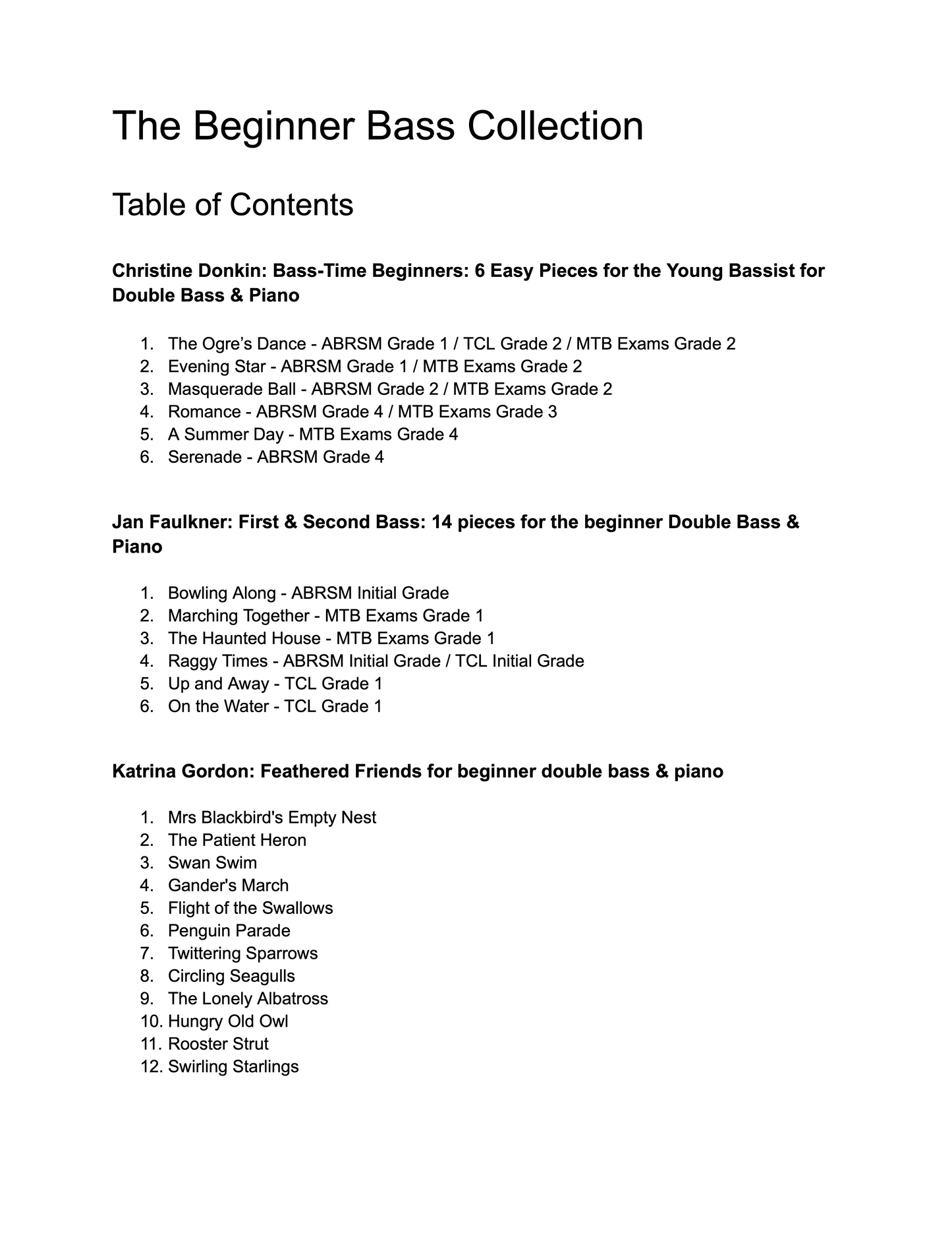 The Beginner Collection for double bass & piano
