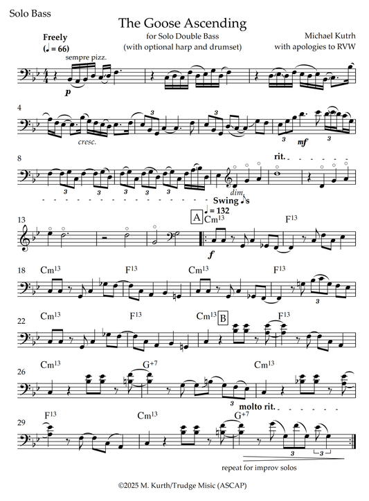 Michael Kurth: The Goose Ascending for Solo Pizzicato Double Bass