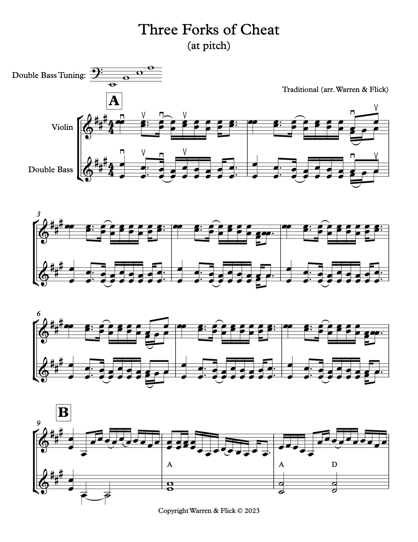 Three Forks of Cheat: Traditional American for double bass and violin (arr. by Warren & Flick)