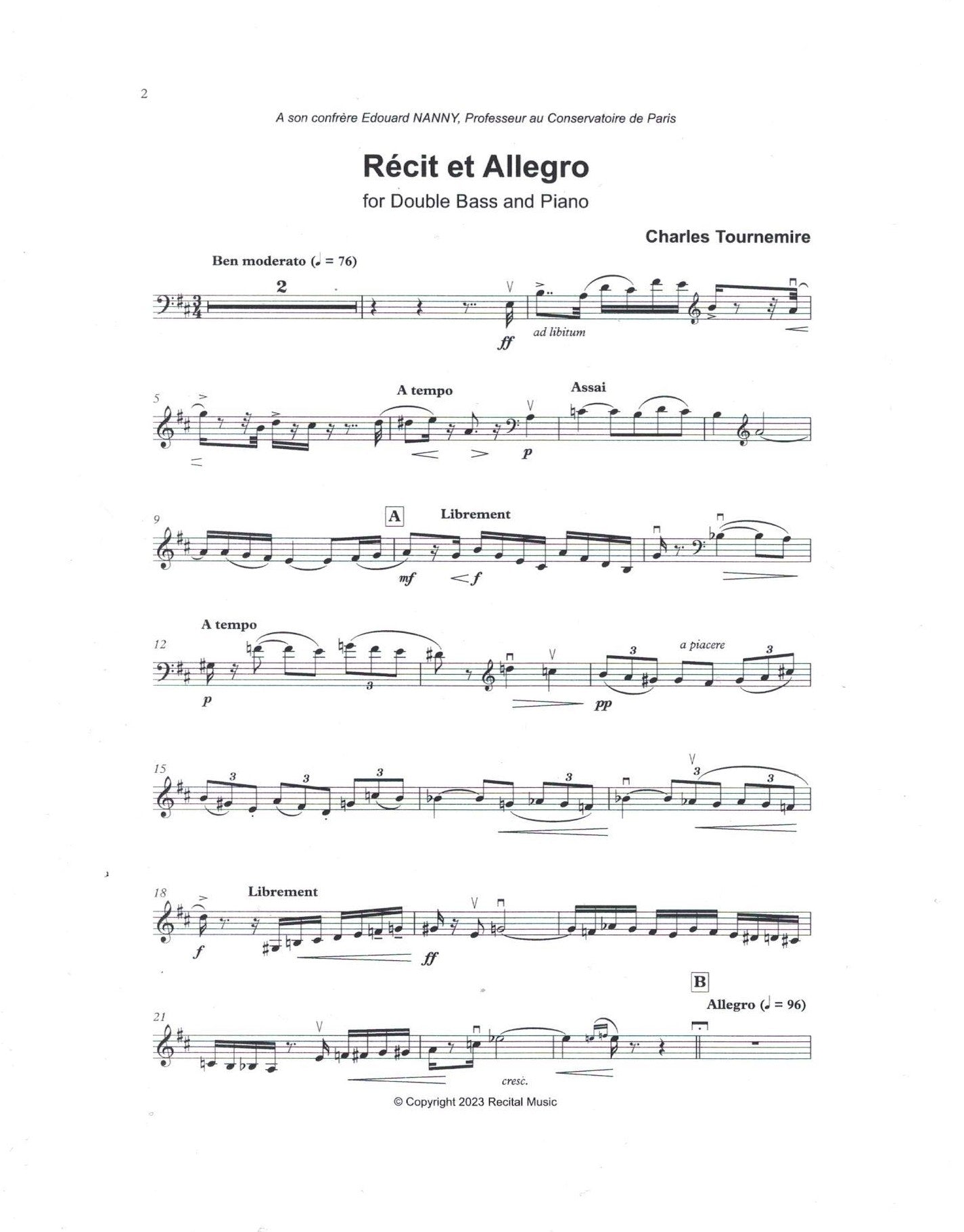 Charles Tournemire: Récit et Allegro for double bass & piano