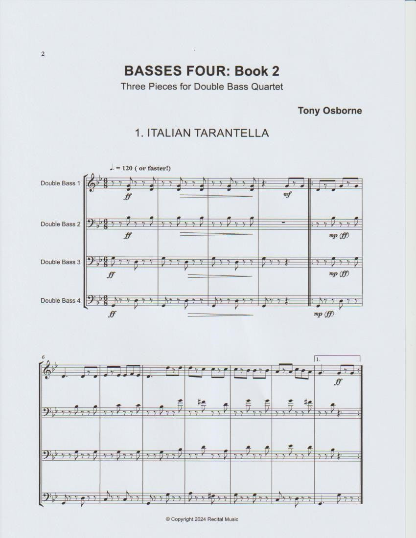 Tony Osborne: Basses Four Book 2 - Three Pieces for double bass quartet