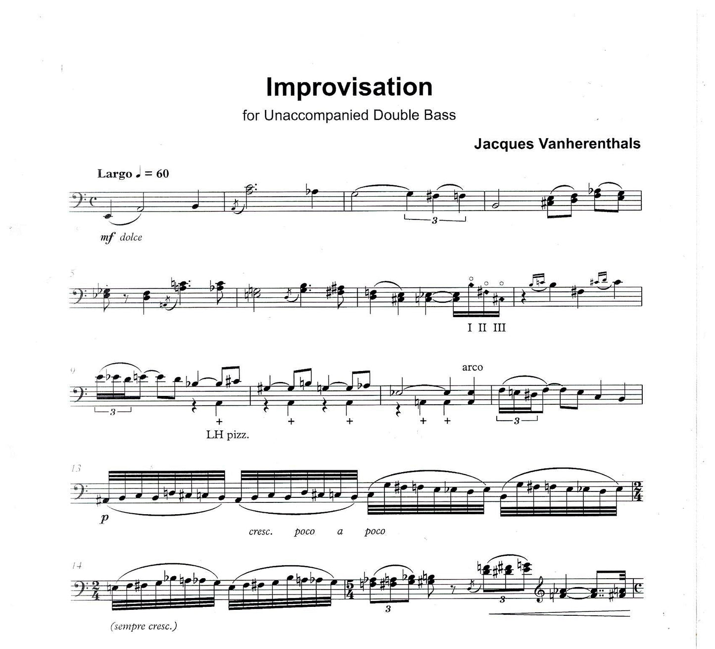 Jacques Vanherenthals: 3 Pieces for Solo Bass