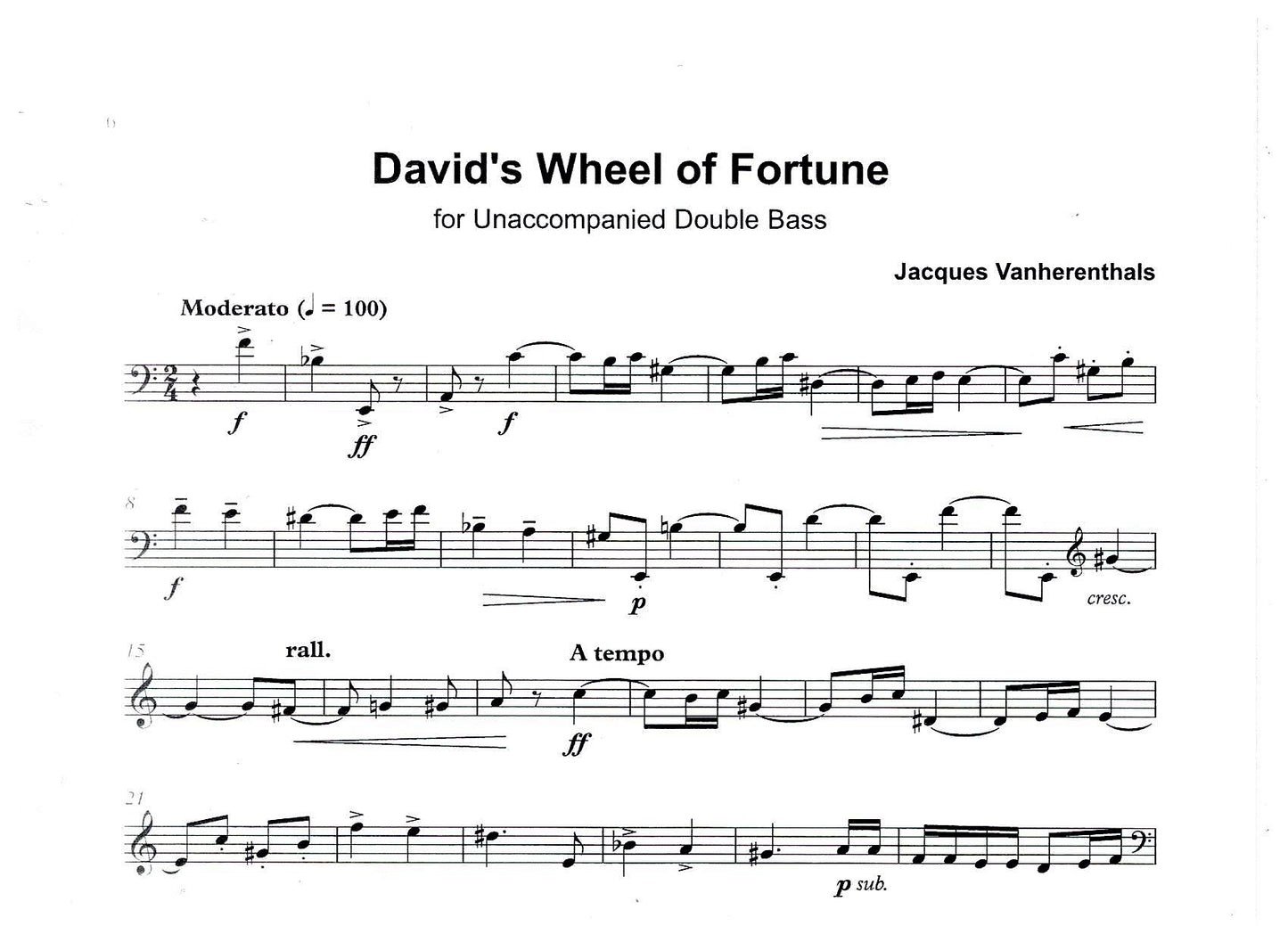 Jacques Vanherenthals: 3 Pieces for Solo Bass