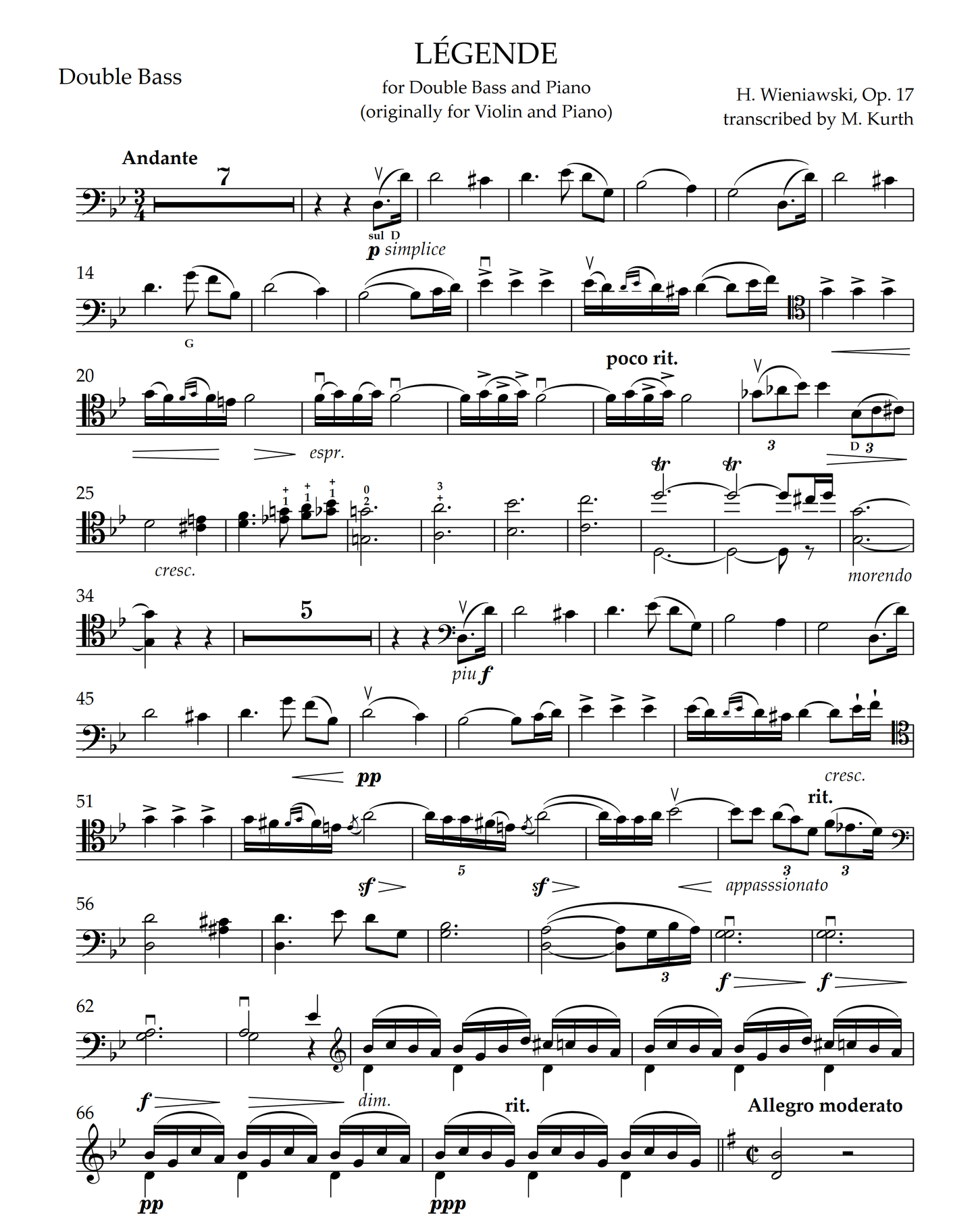 H. Wieniawski: Legende, Op. 17 for double bass and piano (Kurth)