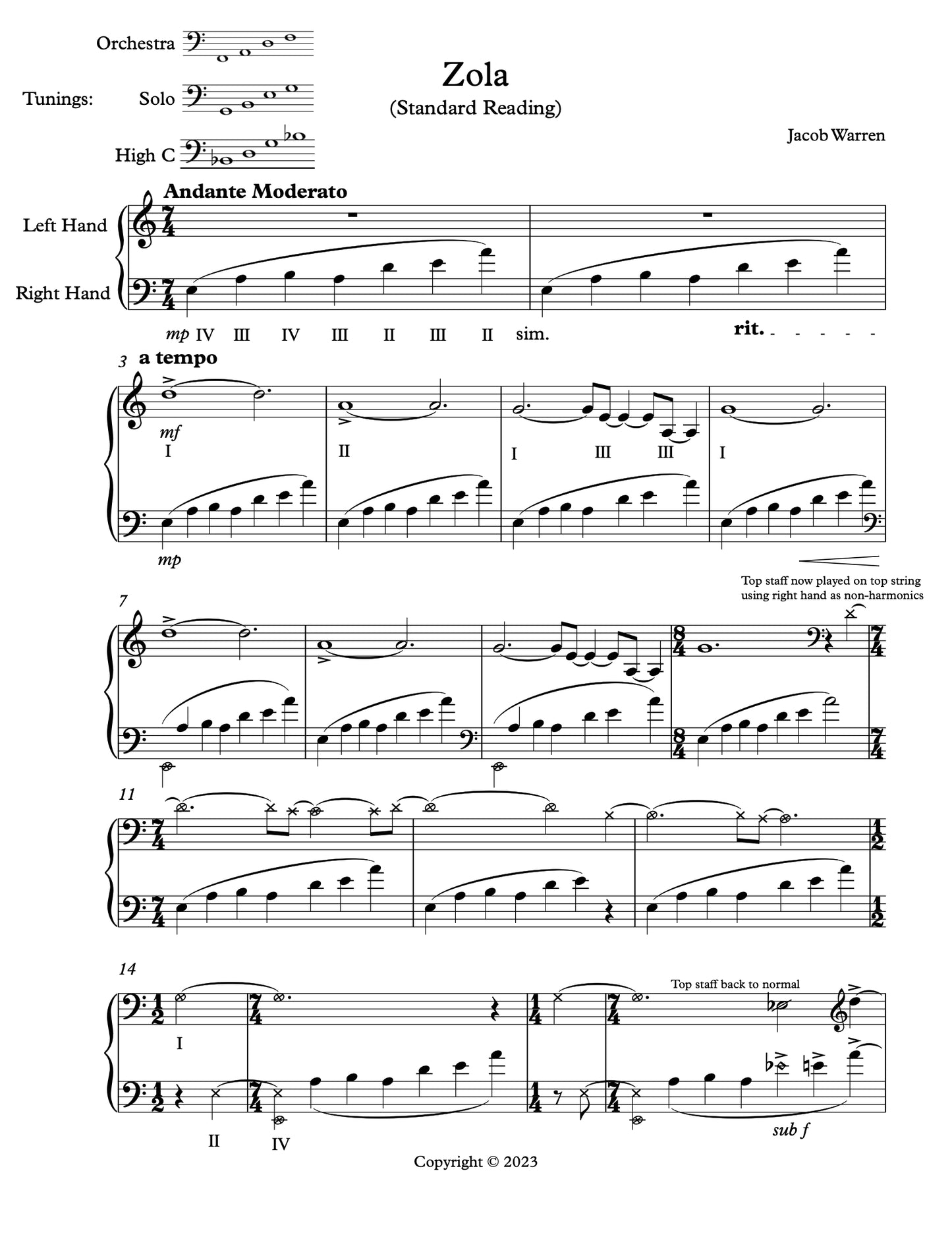 Jacob Warren: "Zola" for Solo Double Bass (orchestral, solo and high C tunings)