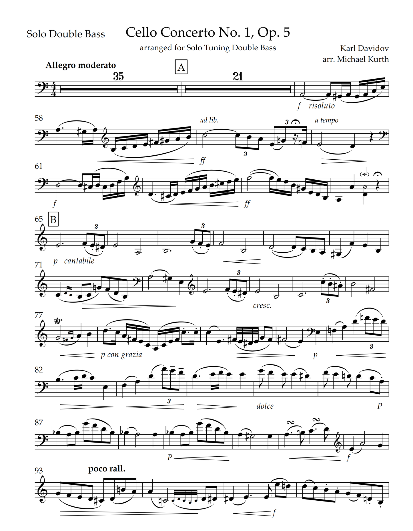 Karl Davidov: Cello Concerto No. 1 in B Minor, Op. 5 for double bass & piano (arr. Kurth)