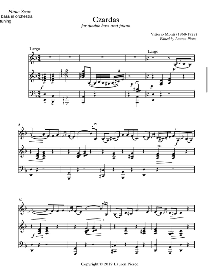 Monti: Czardas for double bass and guitar (arr. by Lauren Pierce)