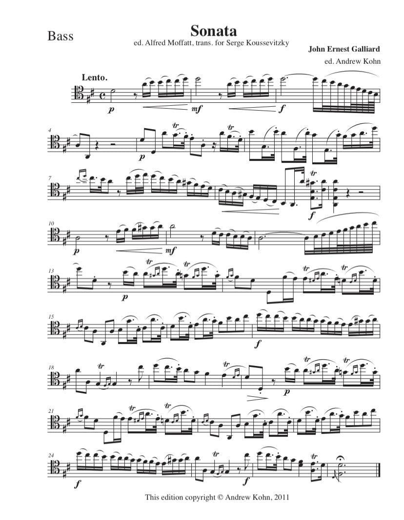 John Ernest Galliard: Sonata in E for Bass (solo tuning) and Piano (ed. Kohn)