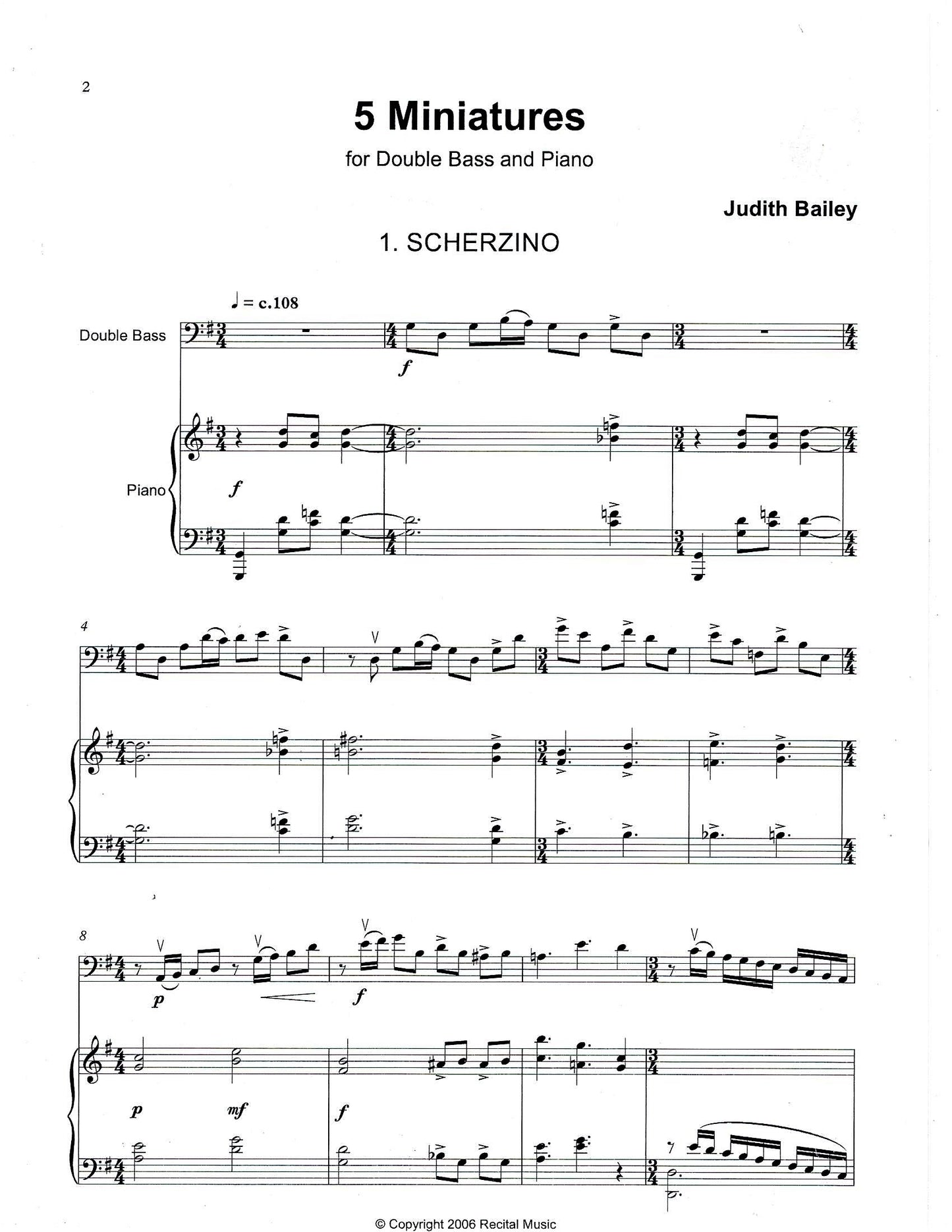 Judith Bailey: 5 Miniatures for double bass & piano
