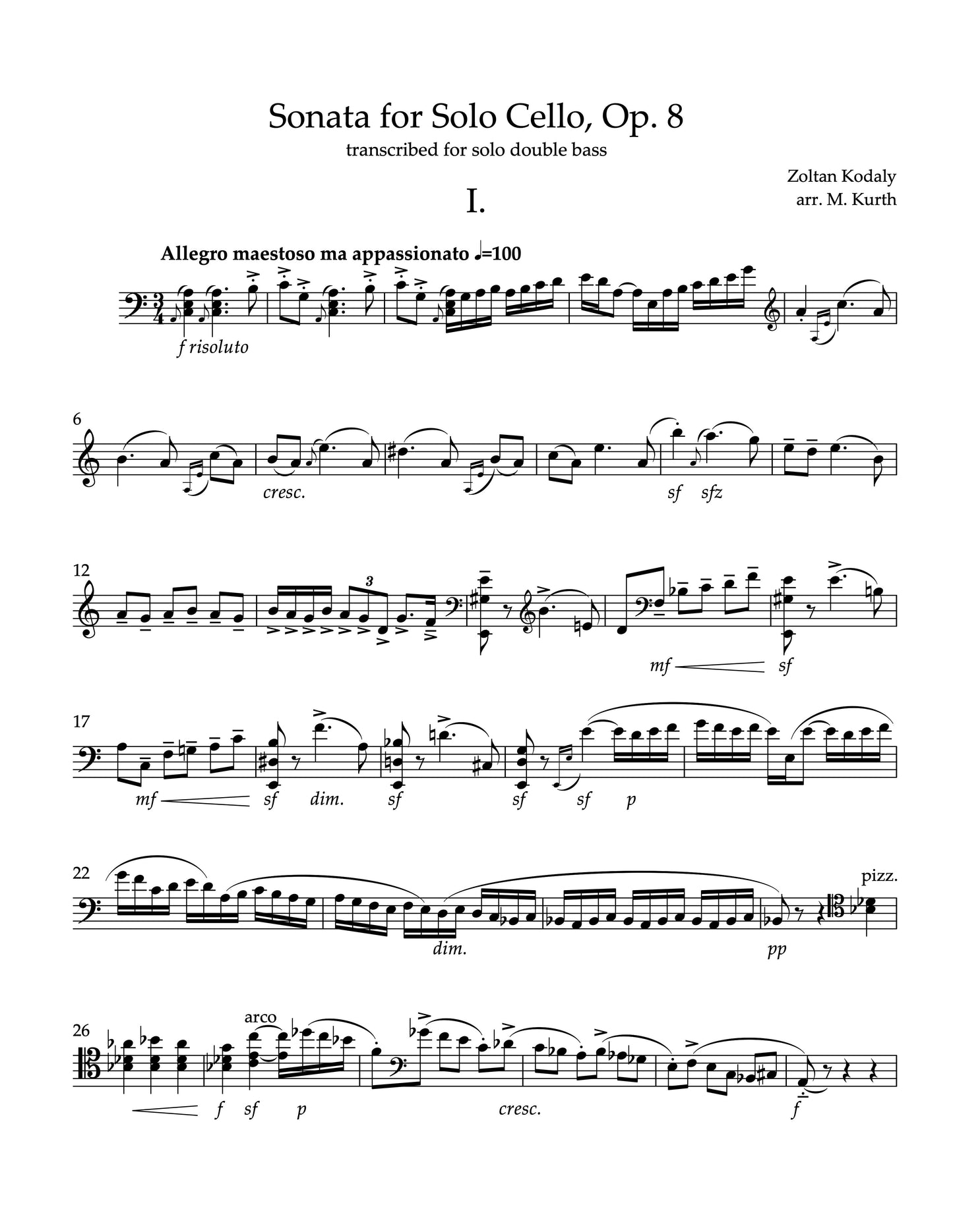 Kodaly: Sonata for Solo Cello, Op. 8 (transcribed for solo double bass by M. Kurth)
