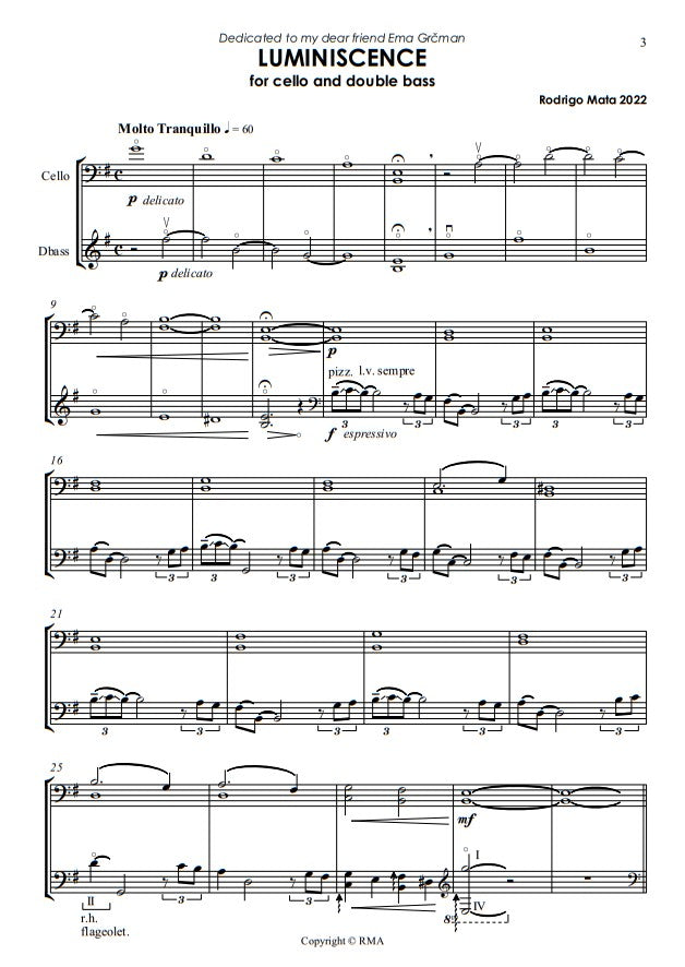 Rodrigo Mata: Luminescence for cello & double bass