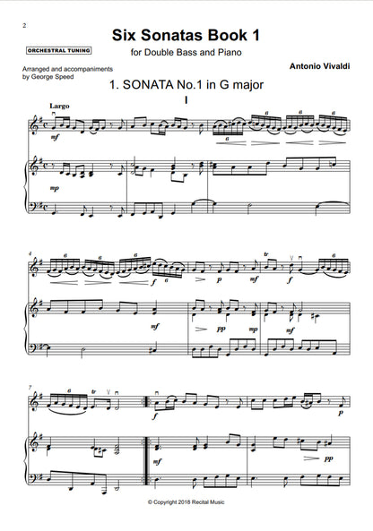 Antonio Vivaldi (arranged by George Speed): Sonatas 1-6 for double bass & piano (Orchestral Tuning)