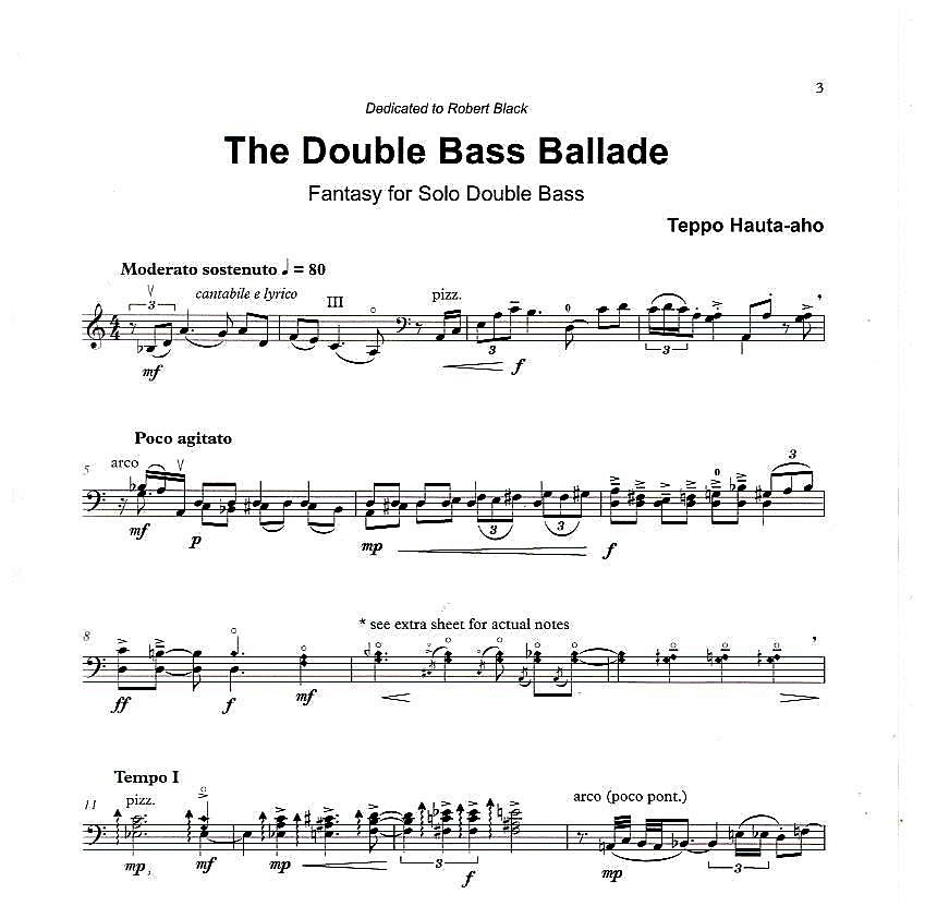 Teppo Hauta-aho: The Double Bass Ballade for unaccompanied double bass