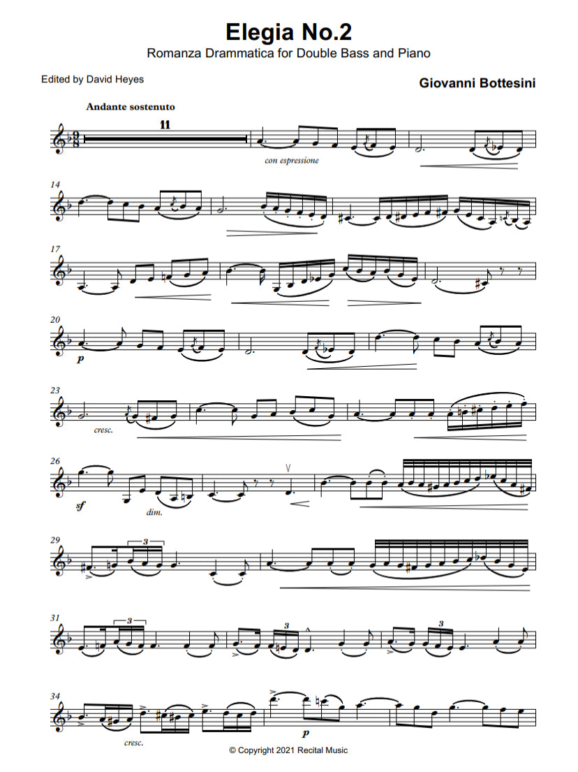 Bottesini: Elegia 1, 2, & 3 for double bass and piano (edited by David Heyes)