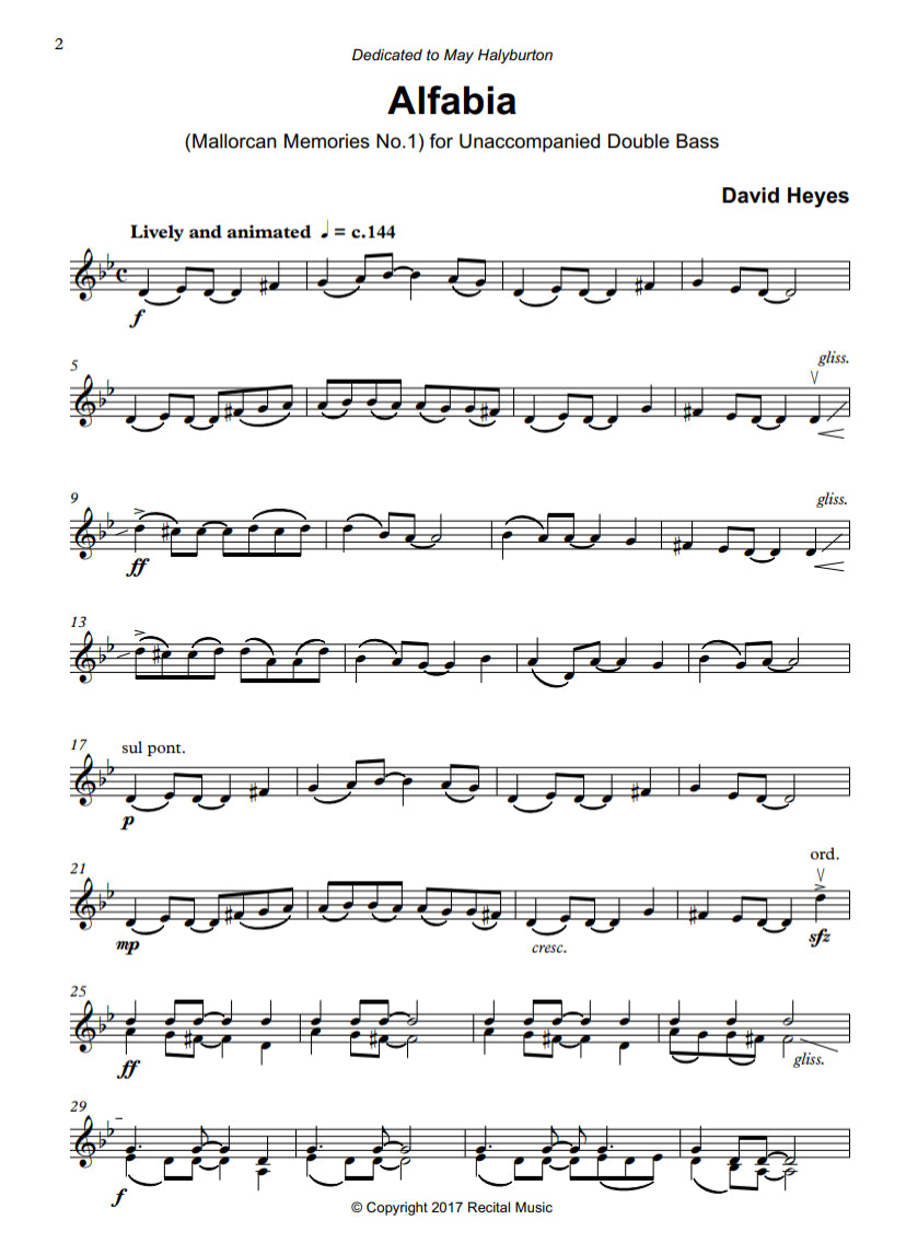 David Heyes: Mallorcan Memories for Unaccompanied Double Bass