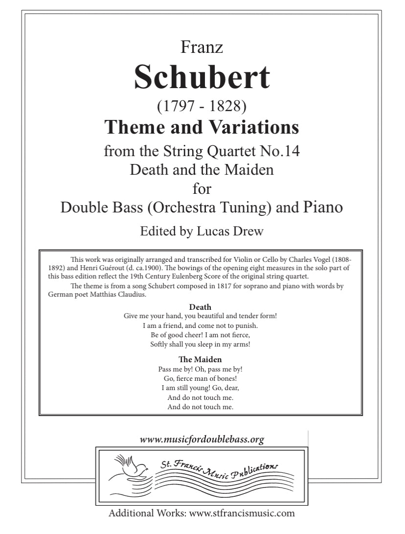 Schubert: Theme and Variations from String Quartet No. 14, Death and Maiden for double bass and piano (edited by Lucas Drew)