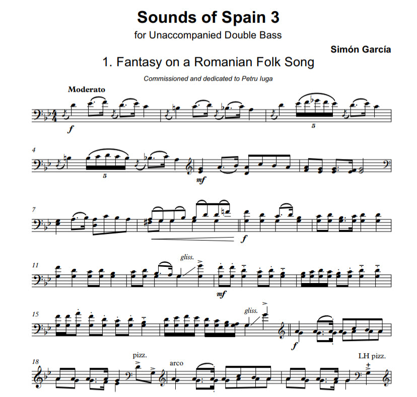 Simón García: Sounds of Spain 3 for unaccompanied double bass