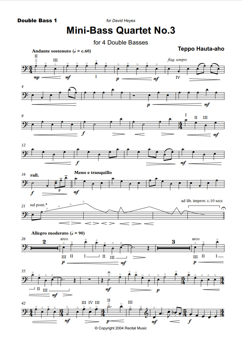 Teppo Hauta-aho: Mini-Bass Quartet No.3 for 4 double basses