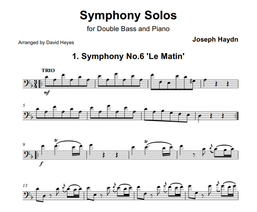 Joseph Haydn: Symphony Solos for double bass & piano (arr. Heyes)