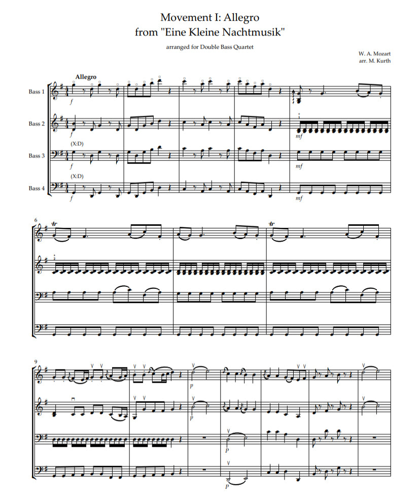 Mozart: Eine Kleine Nachtmusik for double bass quartet (arr. by Kurth)