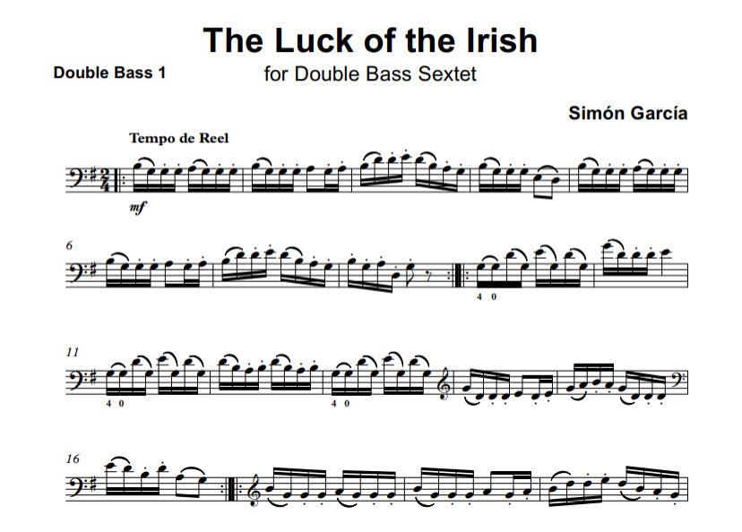Simón García: The Luck of the Irish for Double Bass Sextet