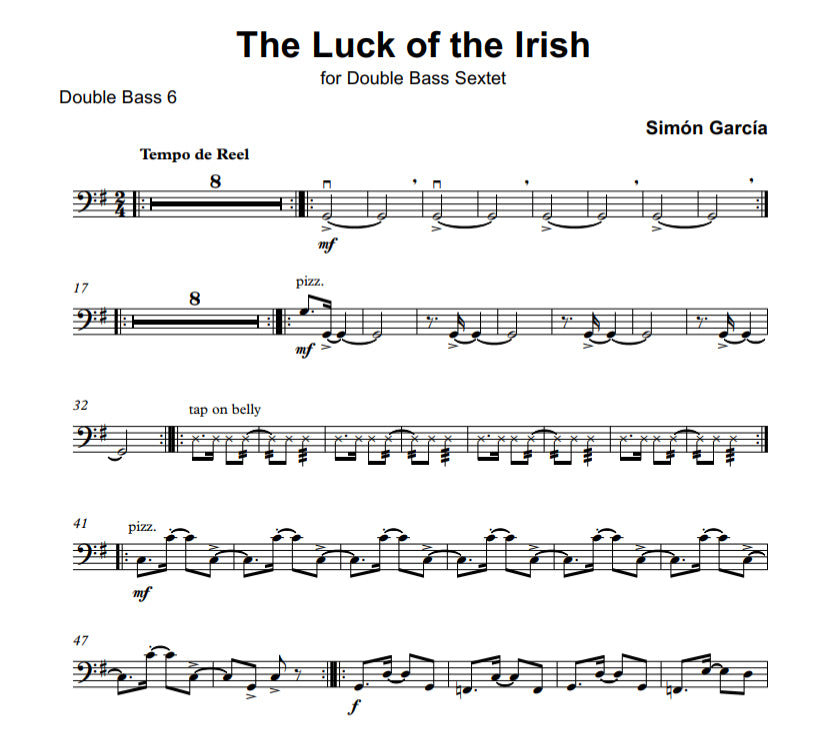 Simón García: The Luck of the Irish for Double Bass Sextet