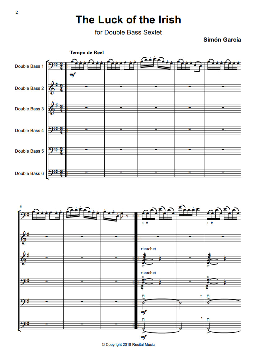 Simón García: The Luck of the Irish for Double Bass Sextet