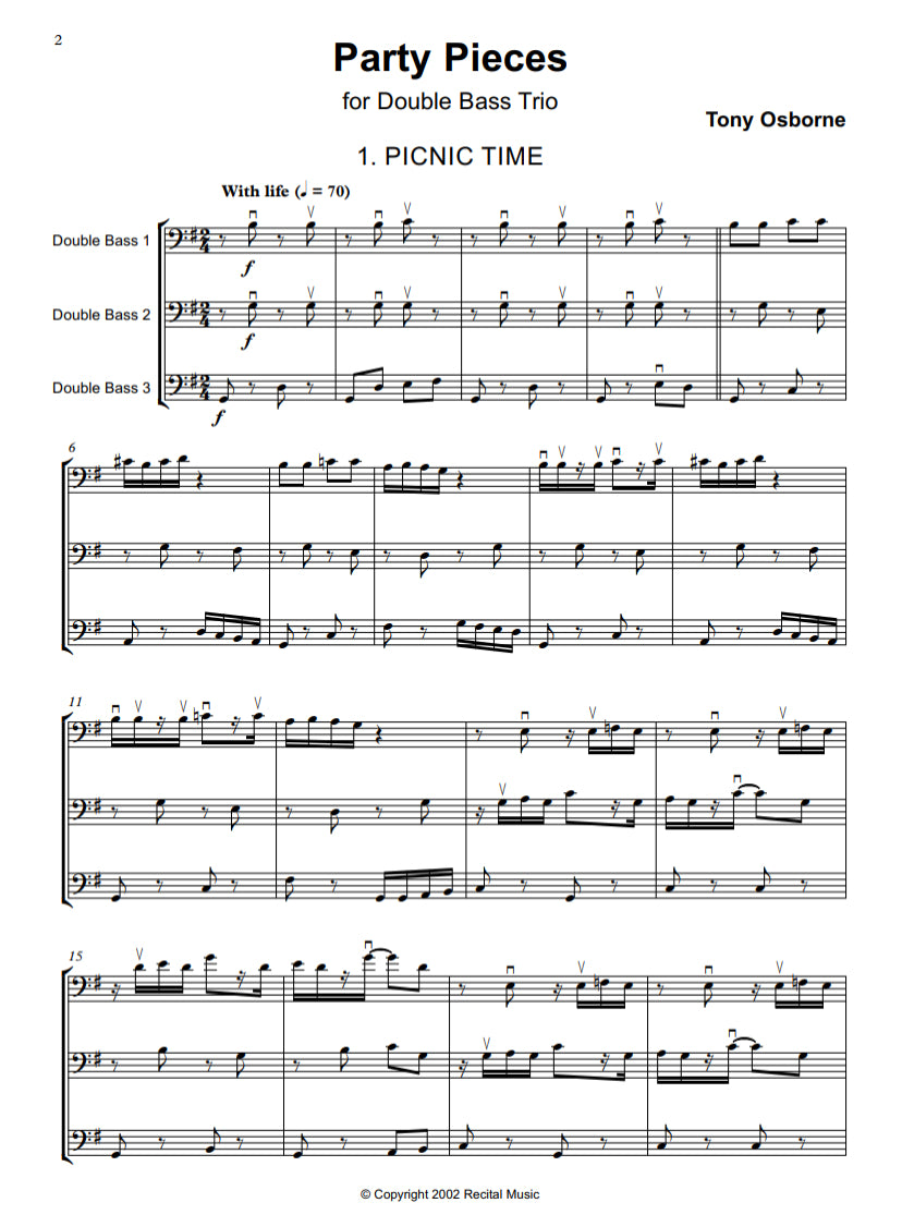 Tony Osborne: Party Pieces for double bass trio