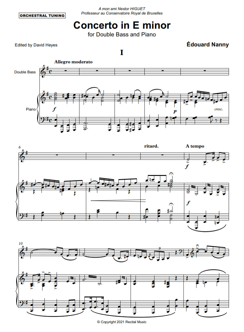 Édouard Nanny: Concerto for double bass & piano (edited by David Heyes)