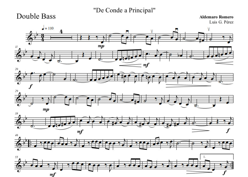 Aldemaro Romero: De Conde a Principal for double bass and piano (arranged by Luis G. Pérez)