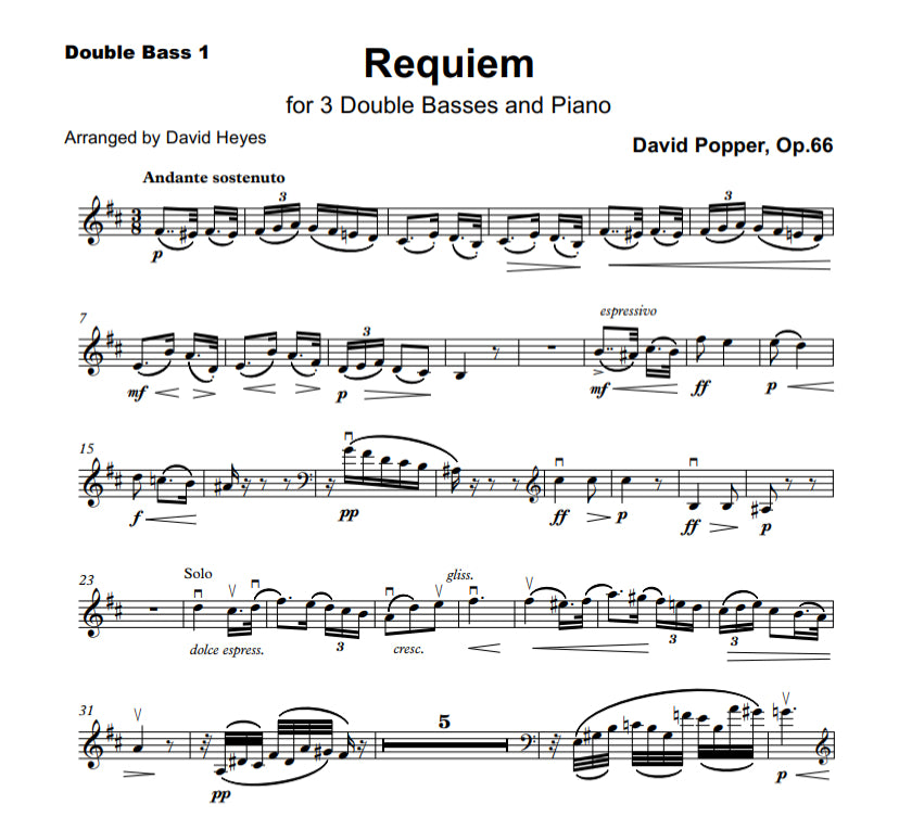 David Popper: Requiem Op.66 for 3 double basses and piano (arranged by David Heyes)