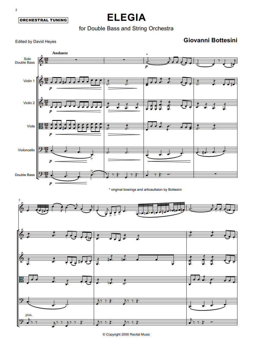 Giovanni Bottesini: Elegia for double bass & string orchestra (Orch Tuning)