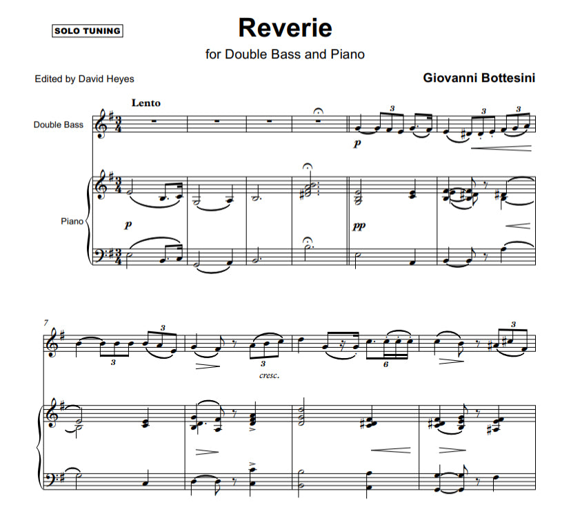 Giovanni Bottesini: Reverie for double bass & piano (Intermediate Level) edited by David Heyes