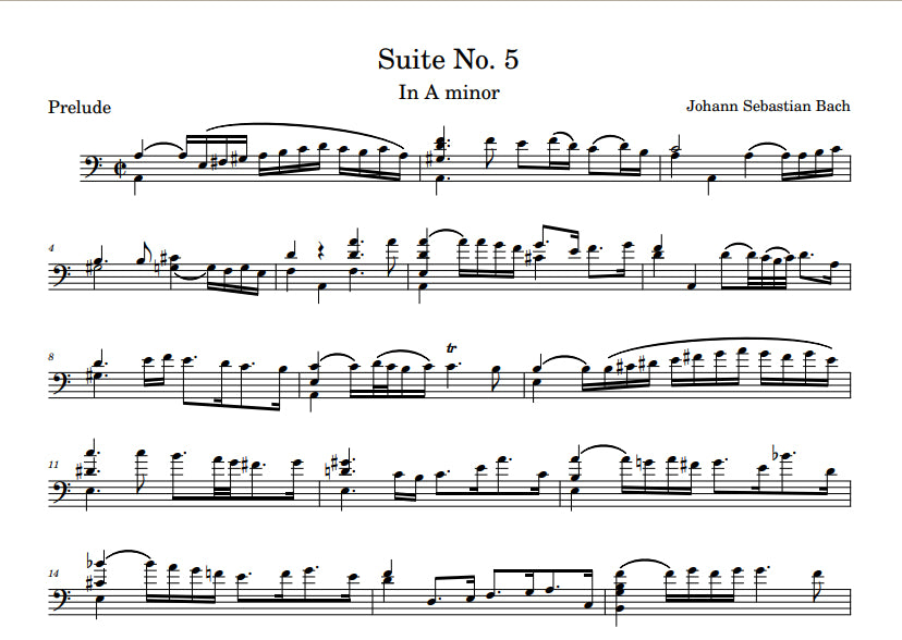 J.S. Bach: Suite No. 5 for Solo Double Bass, BWV 1011, transposed to D and A Minor (Tramontozzi)