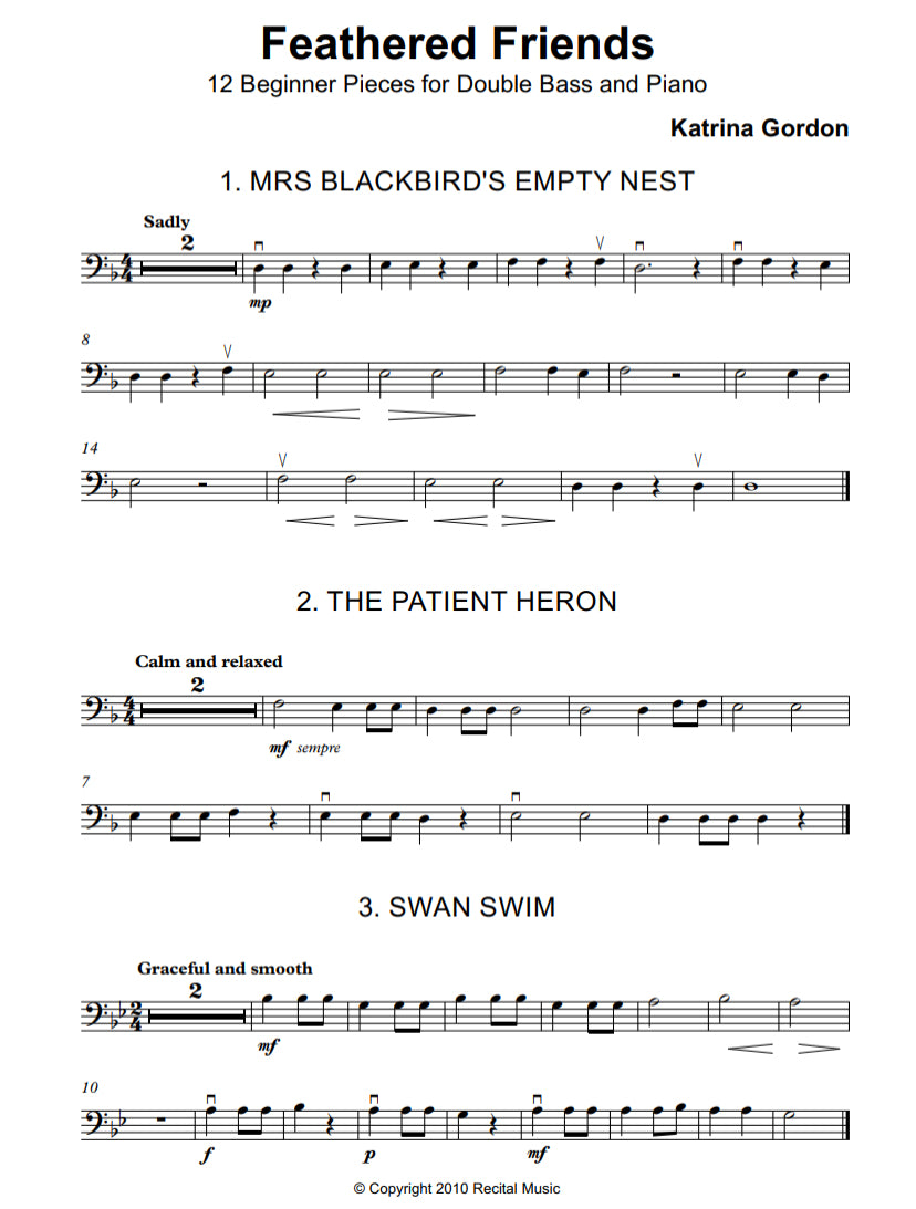 Katrina Gordon: Feathered Friends for beginner double bass & piano