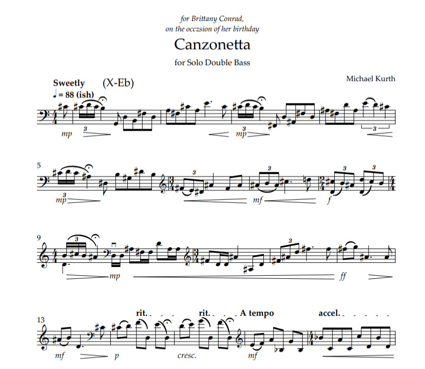 Michael Kurth: Canzonetta for Solo Double Bass