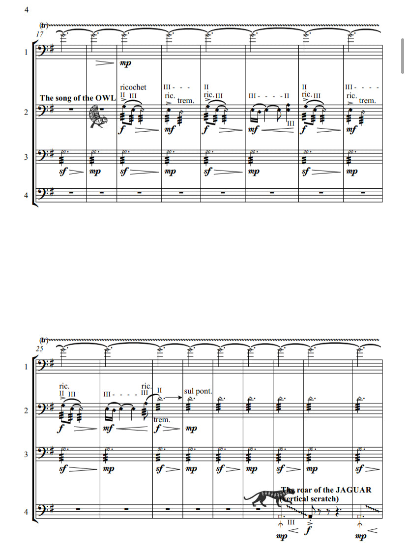 Rodrigo Mata: HUUM Los animales de Tenochtitlán for double bass quartet