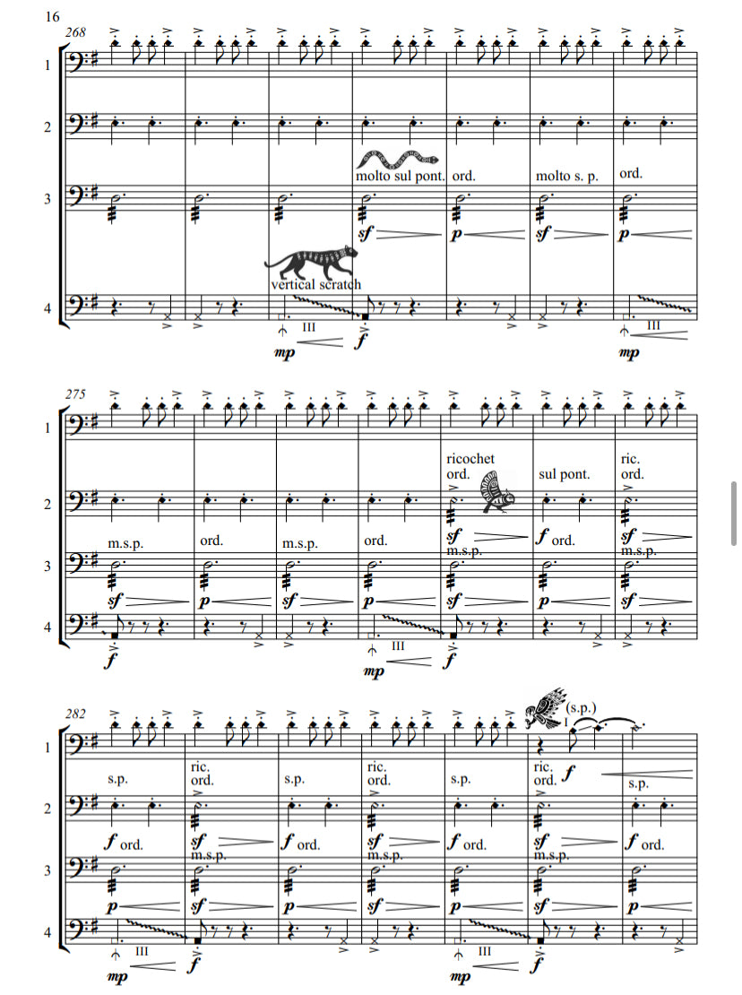 Rodrigo Mata: HUUM Los animales de Tenochtitlán for double bass quartet
