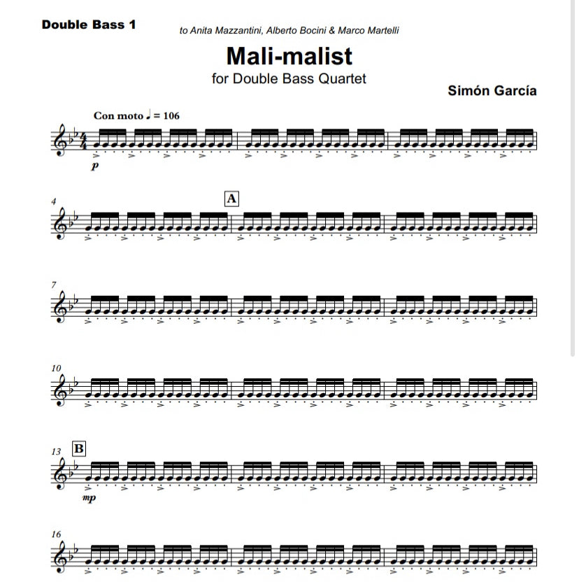 Simón García: Mali-malist for double bass quartet