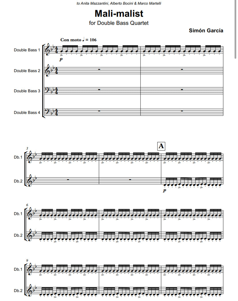 Simón García: Mali-malist for double bass quartet
