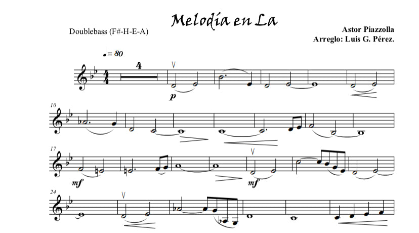 Piazzolla: Melodia en La for double bass and piano (arranged by Luis G. Pérez)