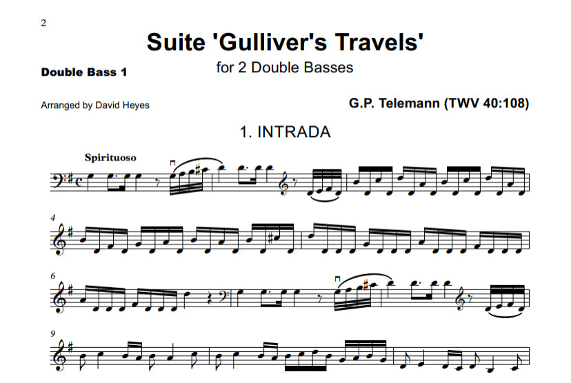 G.P. Telemann: Suite 'Gulliver's Travels' for 2 double basses (arranged by David Heyes)