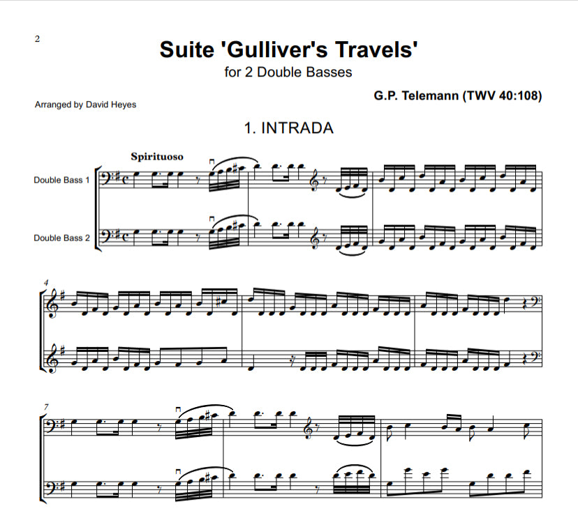 G.P. Telemann: Suite 'Gulliver's Travels' for 2 double basses (arranged by David Heyes)