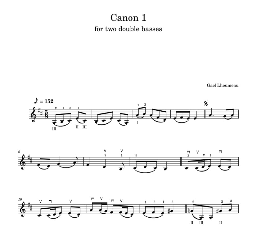 Gael Lhoumeau: 7 Canons for 2, 3, and 4 double basses